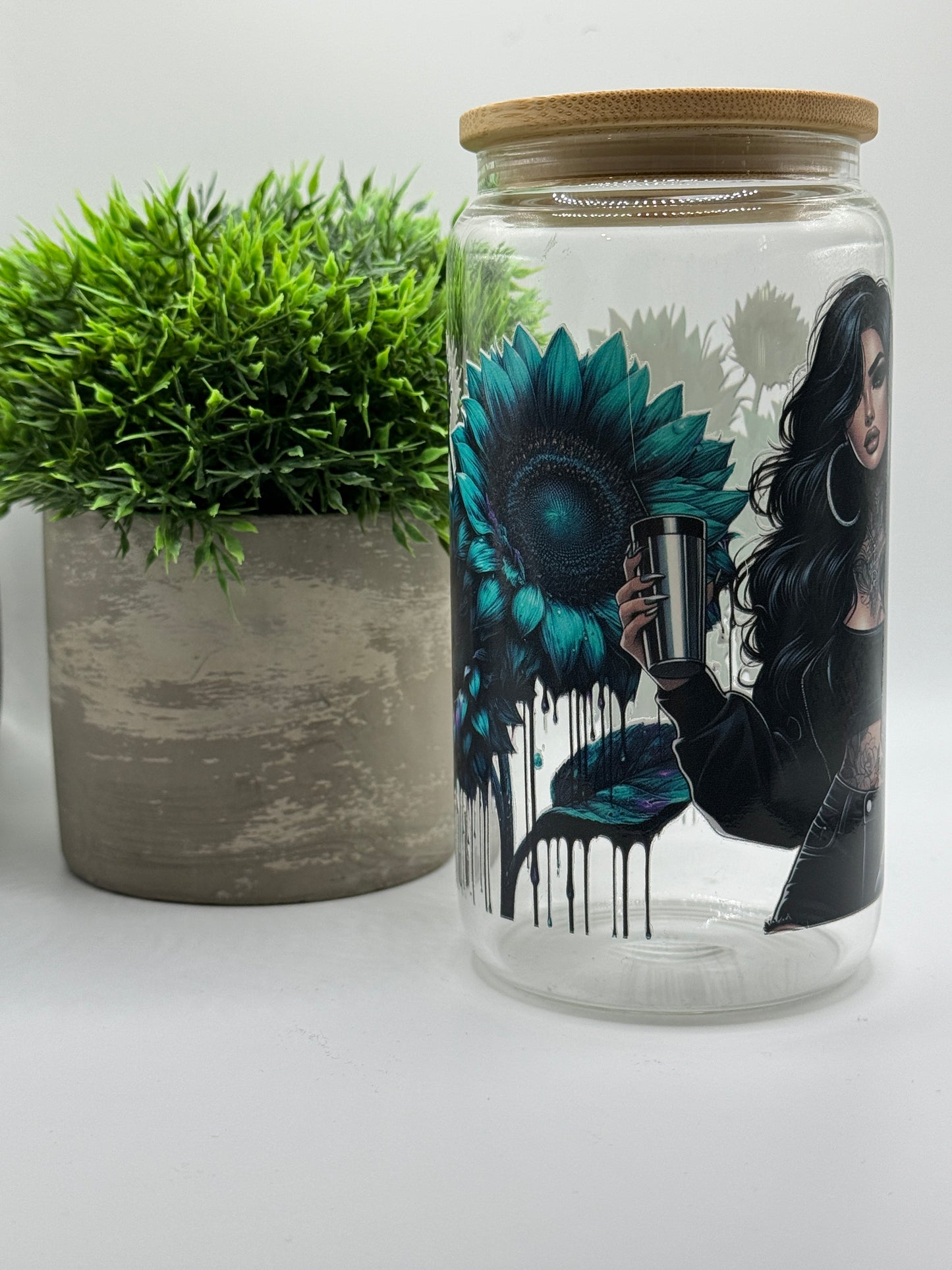 Trinkglas "Türkis Black Girl" 16oz (473ml)
