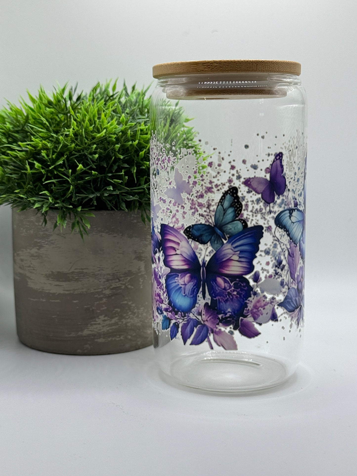 Trinkglas "Schmetterling Lila" 16oz (473ml)