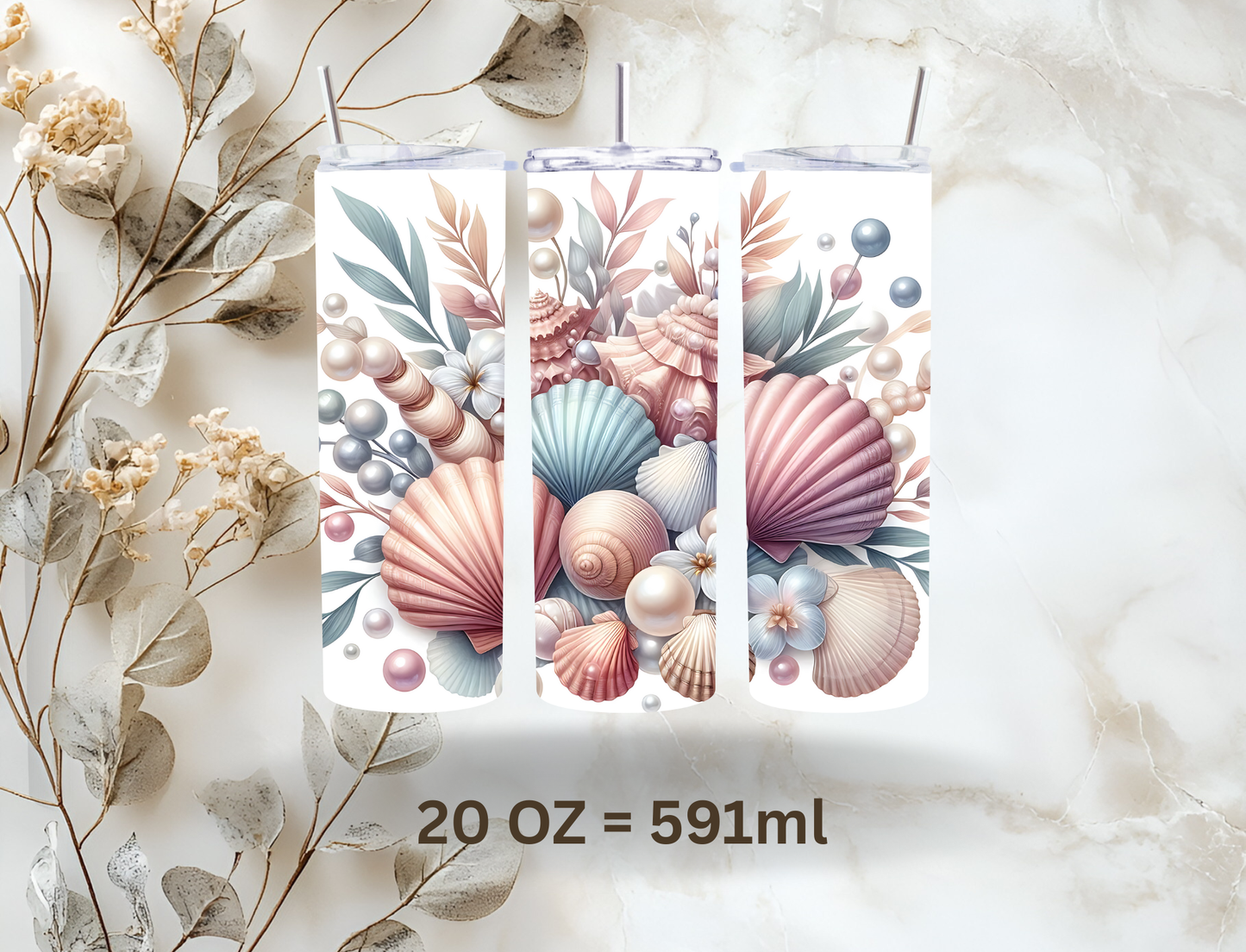 Tumbler 20oz (591ml) "Muscheln Pastel"