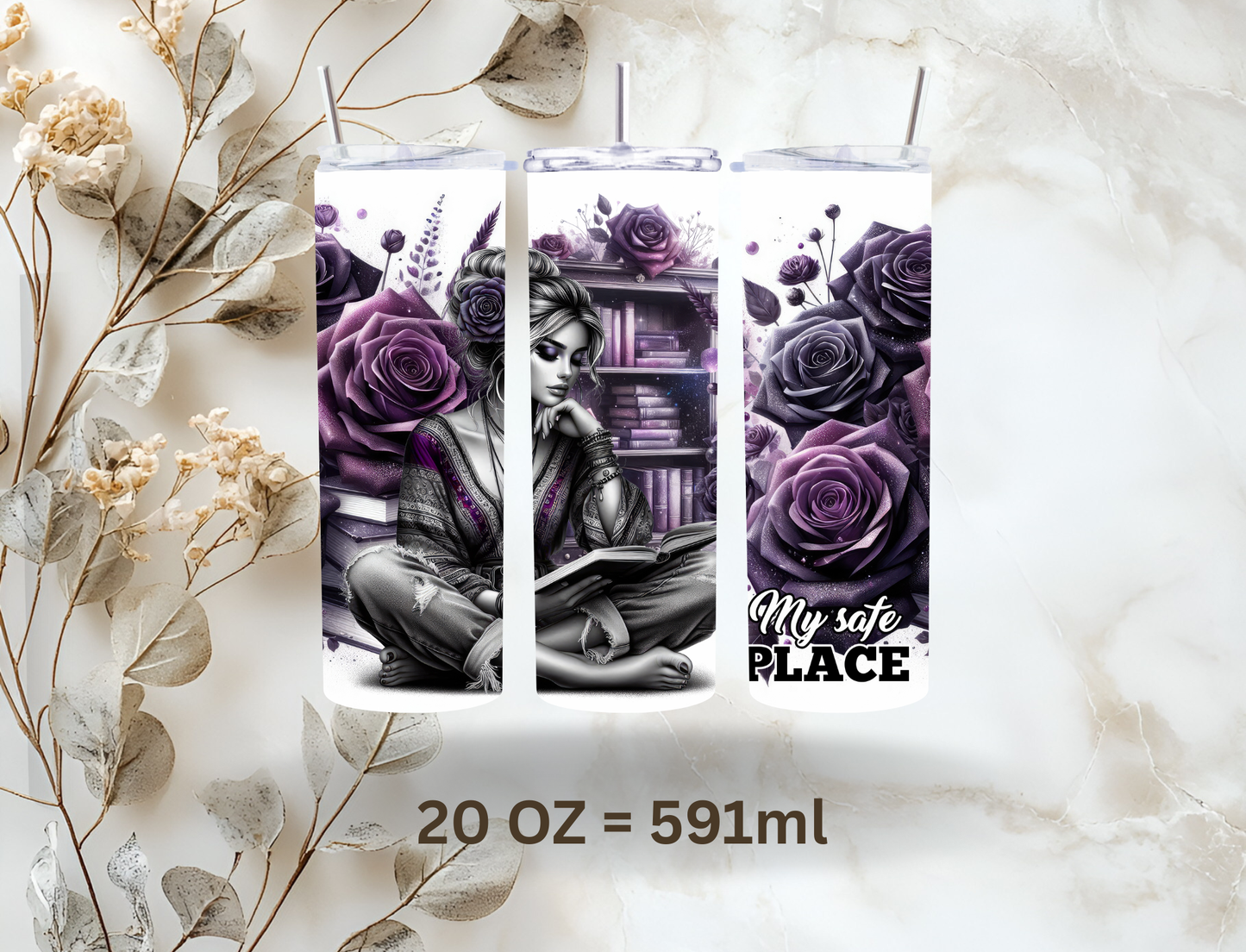 Tumbler 20oz (591ml) "Bücher Safe Place"