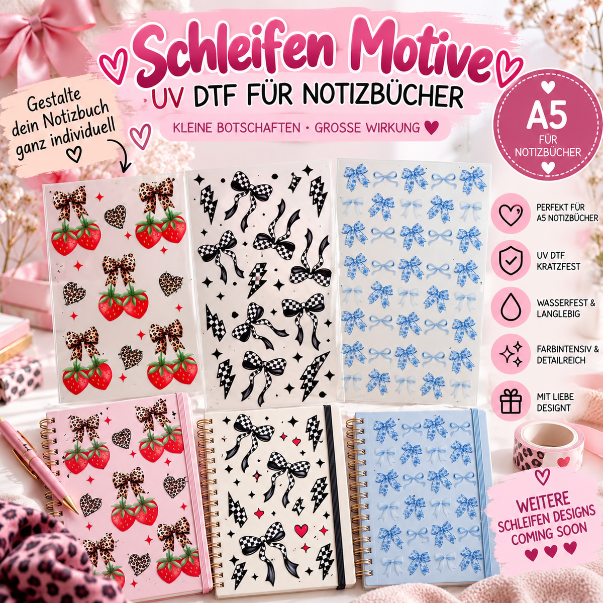UV DTF A5 "Schleifen" für Notizbücher