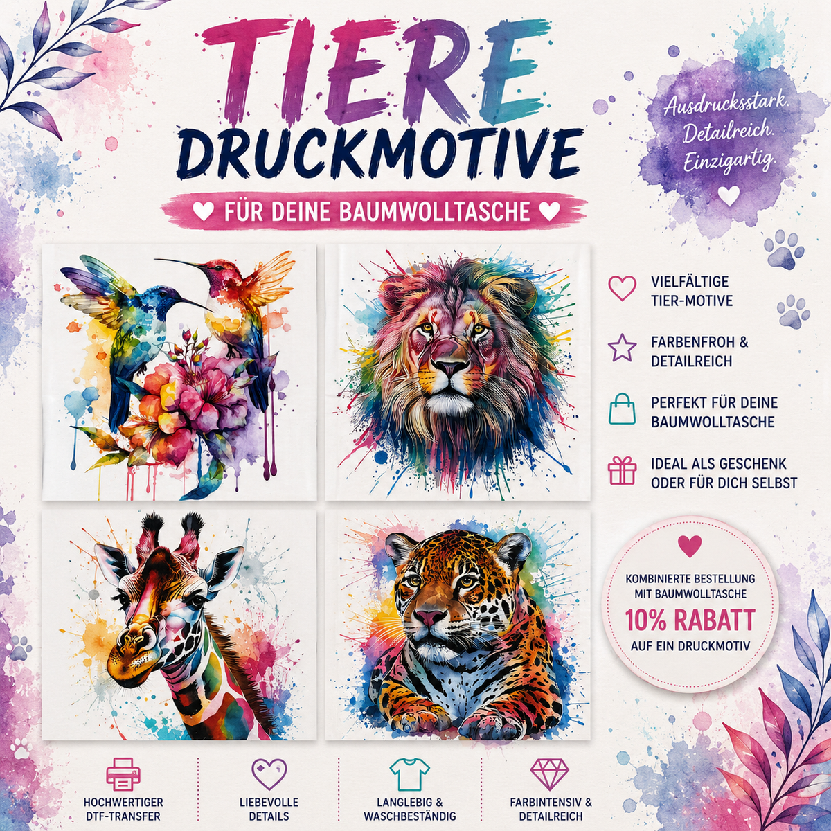 Druckmotive "Tiere" versch. Designs