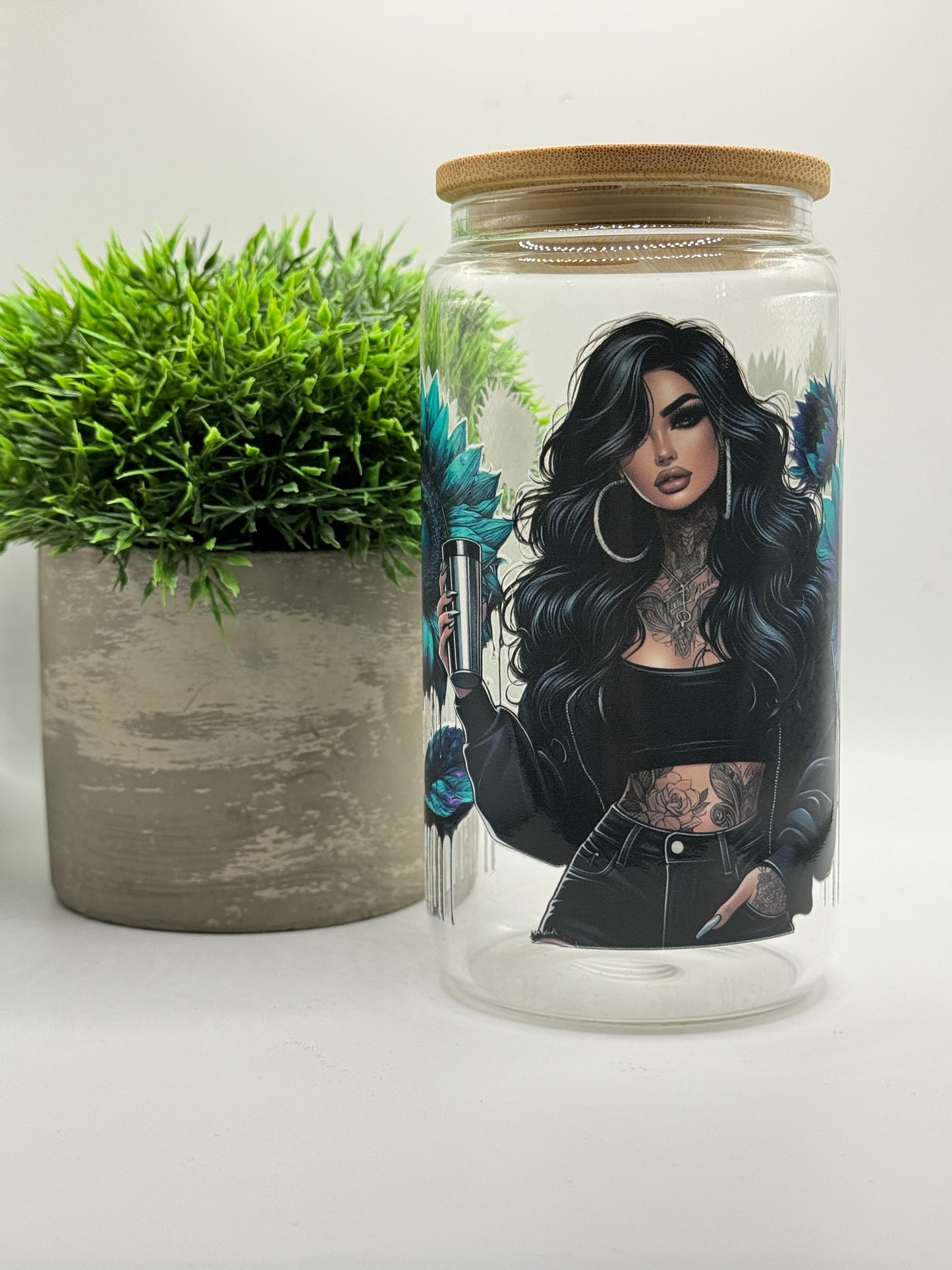 Trinkglas "Türkis Black Girl" 16oz (473ml)