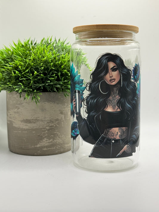 Trinkglas "Türkis Black Girl" 16oz (473ml)