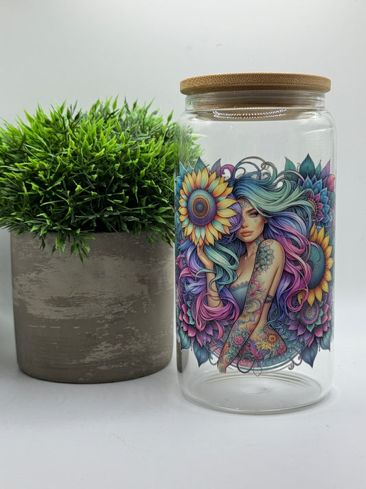 Trinkglas "Floral Girl Mandala" 16oz (473ml)