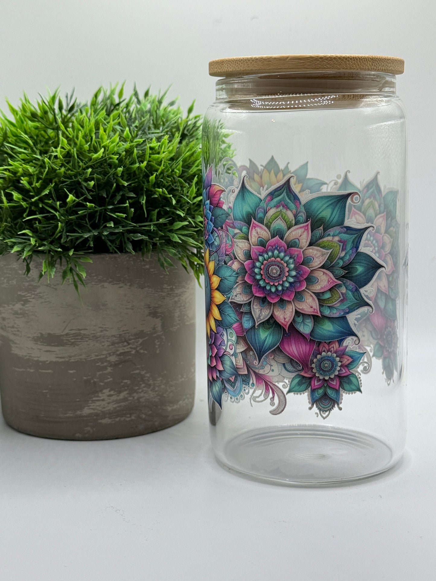 Trinkglas "Floral Girl Mandala" 16oz (473ml)