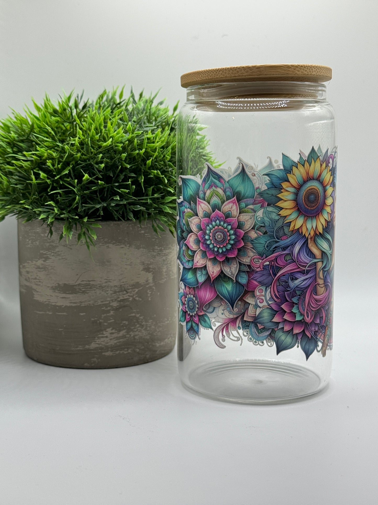 Trinkglas "Floral Girl Mandala" 16oz (473ml)