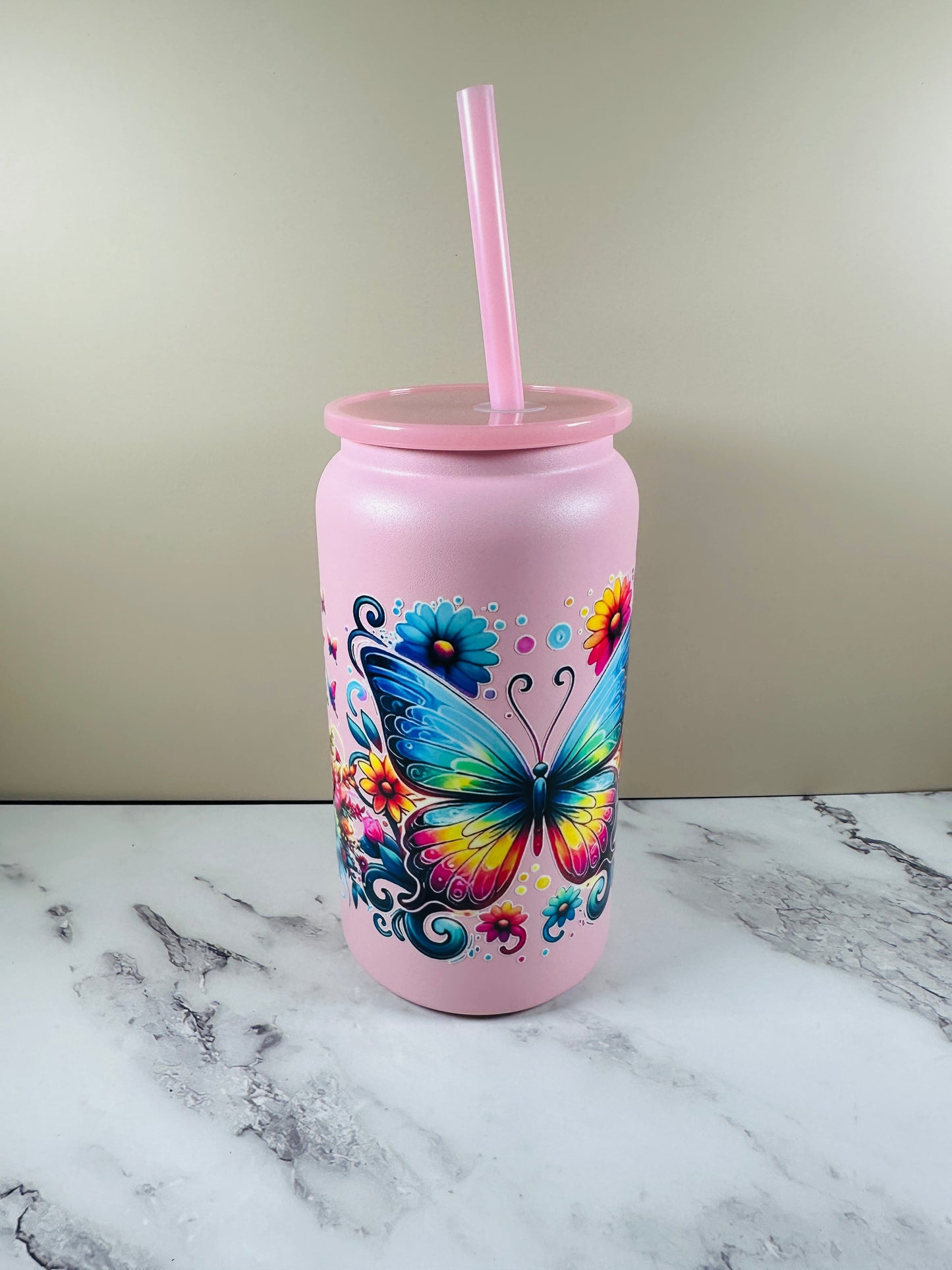 Thermo Drinkbecher mit Strohalm  "Verschiedene Designs"