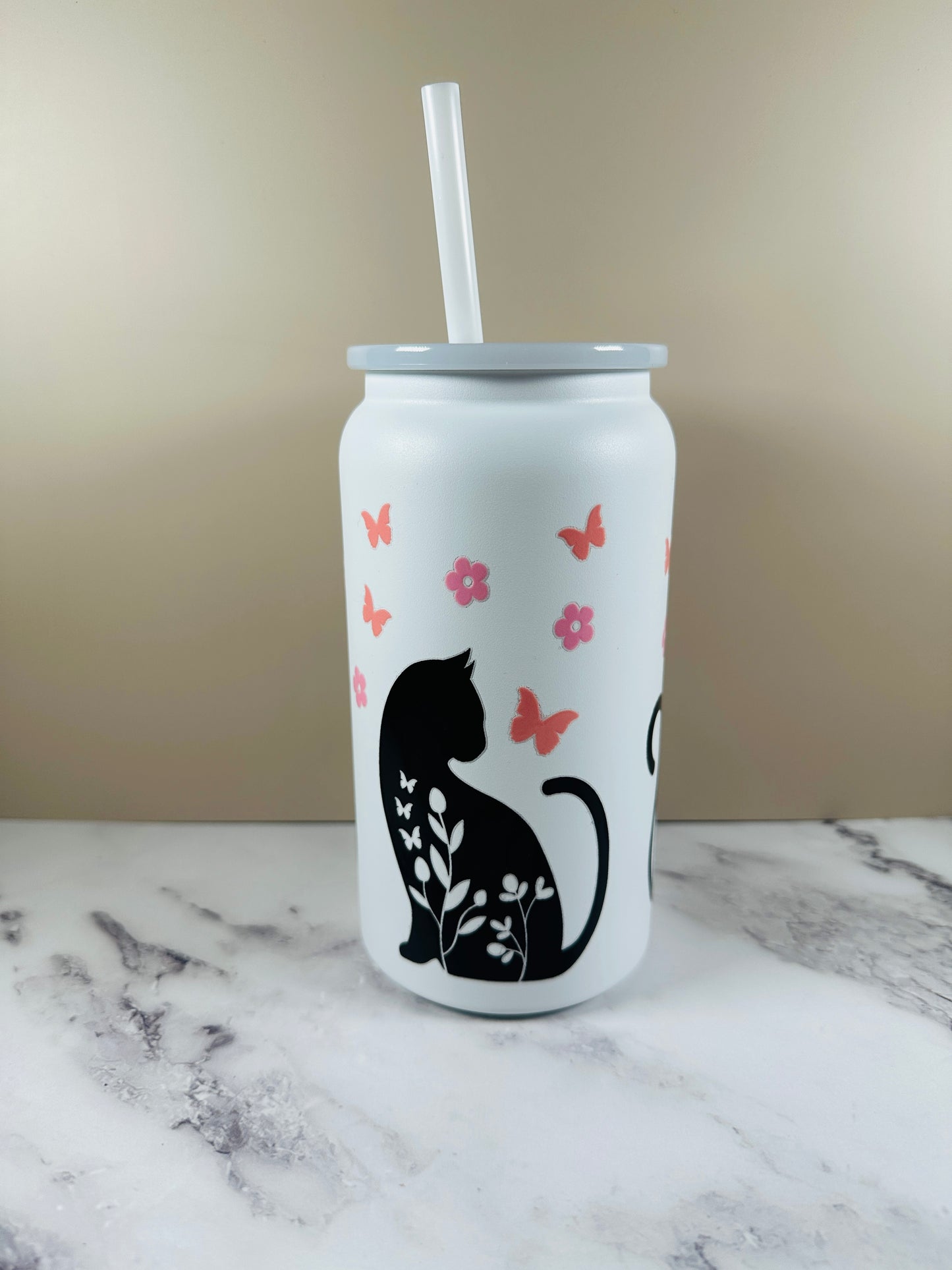 Thermo Drinkbecher mit Strohalm  "Verschiedene Designs"