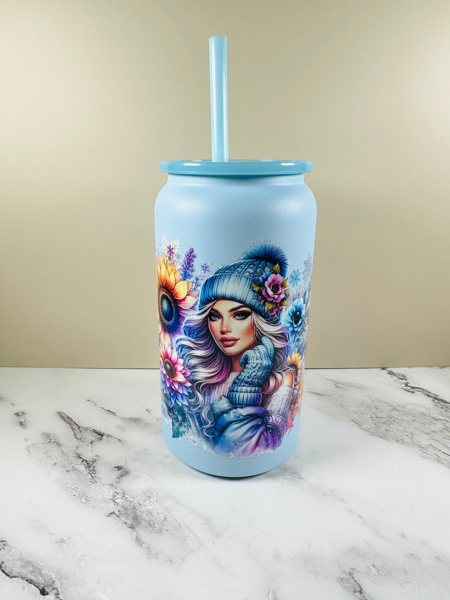 Thermo Drinkbecher mit Strohalm  "Verschiedene Designs"