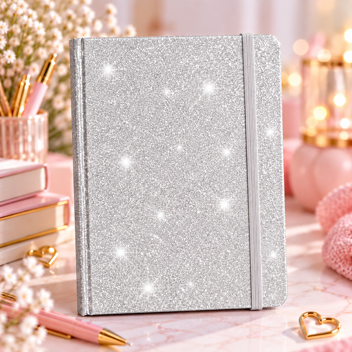 Personalisierbare A5 Glitzer-Notizbuch – verschiedene Farben
